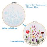 3 Pack Embroidery Starter Kit with Pattern, Kissbuty Full Range of Stamped Embroidery Kit Including Embroidery Fabric with Pattern, Bamboo Embroidery Hoops, Color Threads and Tools Kit (Floral Plants)