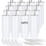 YOUKE OLA 16 Pack Sublimation Tumblers Straight Skinny Tumbler Blanks Bulk 20oz for Heat Transfer, Individual Gift Boxed, Double Wall Insulated Tumbler with Shrink Wrap & Straws YOUKE OLA
