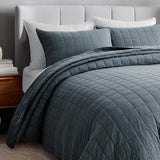 EVERGRACEHOME 100% Cotton Box Stitch Quilt Bedding Set King Size 3 Pieces, Garment-Washed Lightweight Soft Cozy Coverlet, Oversized Quilted Bedspread Sets with 2 Shams for All Season, Midnight Blue EVERGRACEHOME