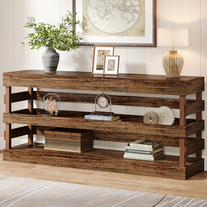 Tribesigns 70.9-Inch Extra Long Console Table, Farmhouse Entryway Table with 3-Tier Storage Shelf, Narrow Sofa Table Behind Couch, Wood Console Table for Living Room, Hallwahy, Foyer - WoodArtSupply