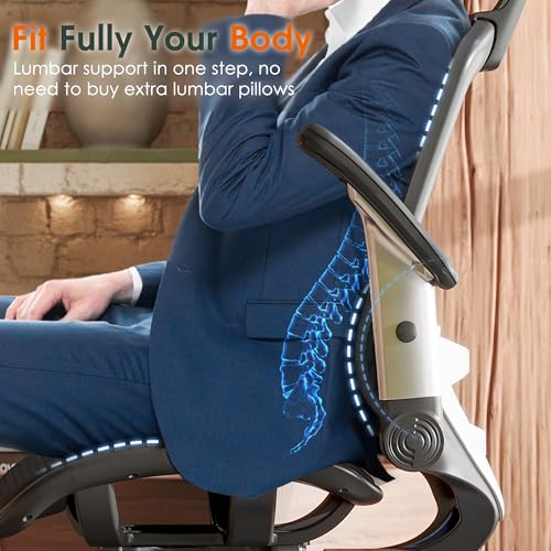 GABRYLLY Ergonomic Office Chair, High Back Home Desk Chair with Headrest, Flip-Up Arms, 90-120° Tilt Lock and Wide Cushion, Big and Tall Mesh Chairs for Man Woman, Black Task Chair GABRYLLY