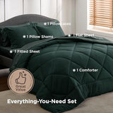 Bedsure Twin Comforter Set - 5 Pieces Reversible Emerald Green Bedding, Twin Size Bed Set for All Seasons, Bed in a Bag with Down Alternative Comforter, Sheets, Pillowcase & Sham Bedsure