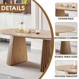 39"-71"Extendable Dining Table Set for 6, Oval Wood Dining Room Table Set with Fluted Pedestal Base & Soft Suede Chairs, Mid-Century Modern Extendable Kitchen Table Set for 6 for Home, Space-Saving Rejeke