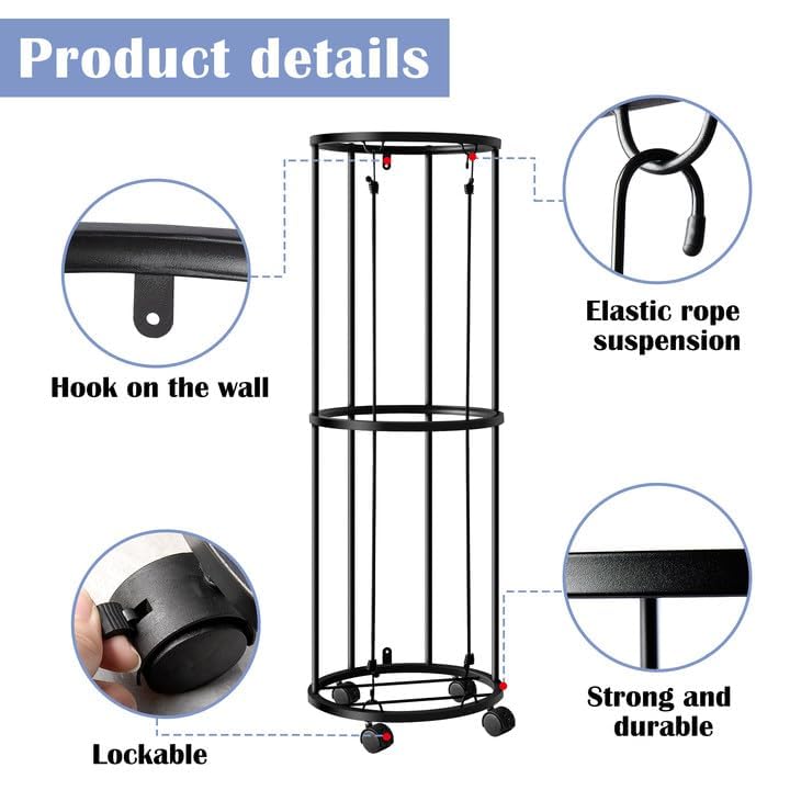 RunNico Columnar Vertical Ball Racks- 40x13.2 Inch Rolling Basketball Holder Wall Mount-Garage Sports Ball Storage for Indoor Rooms and Gyms RunNico