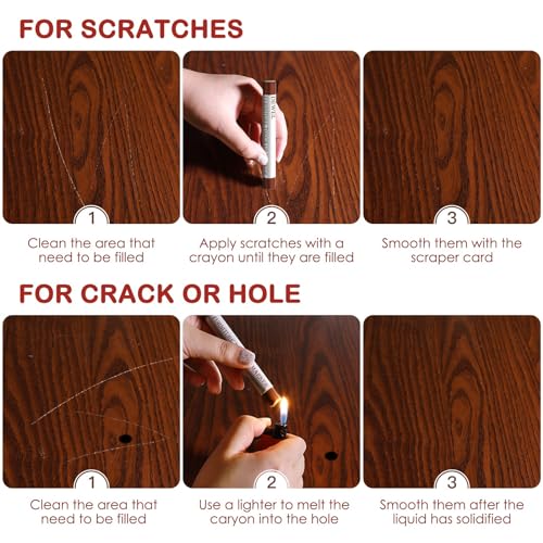DEWEL Wood Filler Sticks, 10 Pcs Furniture Crayons for Scratches, Touch Up Wax Sticks, Upgrade Furniture Repair Wax Crayons Kit for Scratches, Holes, DEWEL