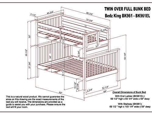 Bedz King Stairway Bunk Beds Twin over Full with 4 Drawers in the Steps and a Twin Trundle, Gray Bedz King