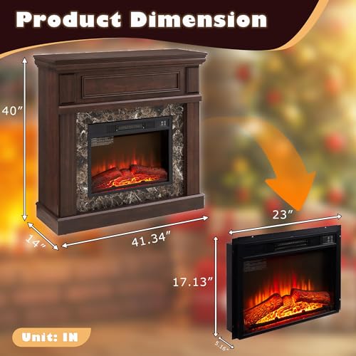 CKEASEAN 42 inch Electric Fireplace with Mantel, Portable Freestanding Wood Stove with Remote Control, 23'' Fireplace Insert Heater,1400W Realistic 3D Flame Stacked Stone Surround (42" W Dark Cherry) CKEASEAN