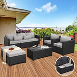 Patio Wicker Furniture Set 6 Pieces Outdoor PE Rattan Conversation Couch Sectional Chair Sofa Set with Grey Cushion Rattaner