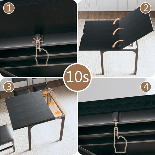 7-Piece Dining Table Set for 4-6, Extendable Kitchen Table Cushion Chairs Set of 6 with 6 Chairs, Rectangle Dining Table with Metal Frame & MDF Board, Folding for Small Apartment Saving Space, Black HUAHUU