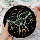 Louise Maelys 3 Sets Tarot Embroidery Kits for Beginners,Cross Stitch Kit for Adults,Crewel Starters Needlepoint with Moon, Butterfly, Bee and Moth Pattern and Tool