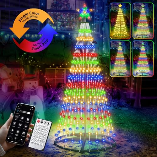 30+ Modes Smart Prelit Christmas Cone Tree with Lights - 6ft 296 LED App Control Color Changing Light Show Trees with Remote Timer Music Sync for Indoor Outdoor Yard (Green Body)