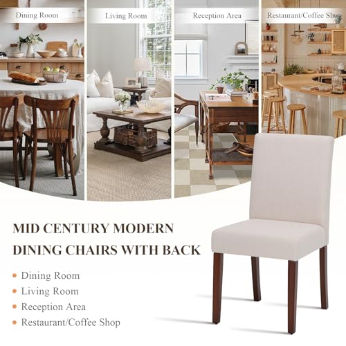Upholstered Parsons Dining Chairs Set of 6, Modern Dining Room Chairs with Back, Fabric Kitchen Side Chairs with Wood Legs for Dinner Farmhouse Restaurant, Beige MALOL