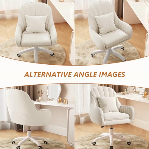 JPBSTO Cute Home Office Chair Velvet Upholstered Desk Chairs with Mid Back Swivel Adjustable Makeup Vanity Computer Chair with Wheels JPBSTO