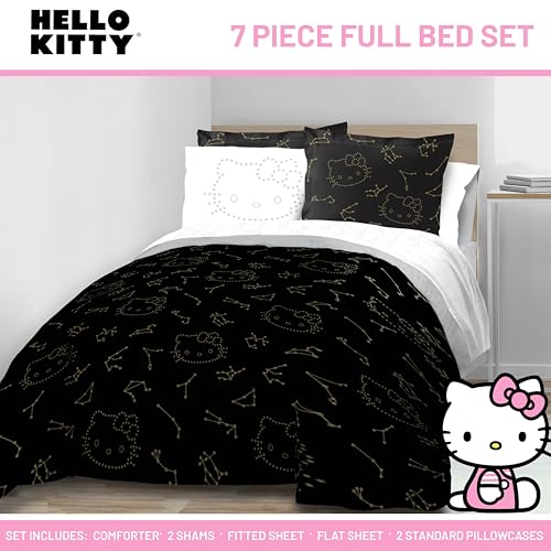 Jay Franco Hello Kitty Stars Full Comforter Set - 7 Piece Bedding Includes Sheet Set & Pillow Covers - Super Soft Zodiac Black & Gold Bedding Jay Franco