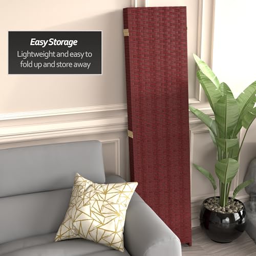 Red Lantern 6 ft. Tall Woven Fiber Room Divider, 4 Panels, Red-Black Red Lantern