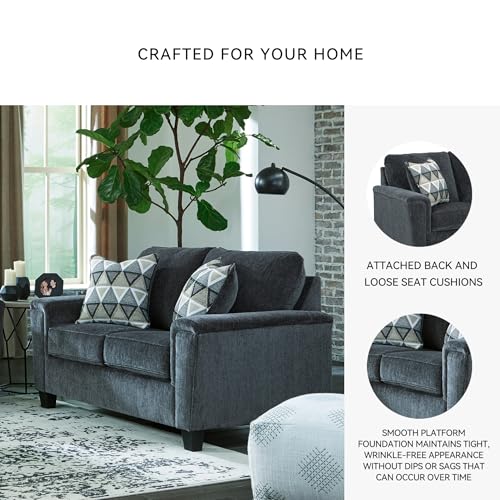 Signature Design by Ashley Abinger Chenille Contemporary Loveseat with 2 Accent Pillows, Dark Gray Signature Design by Ashley