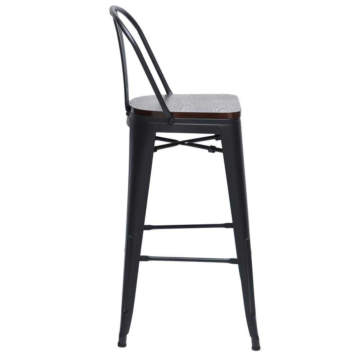 HAOBO Home 26" High Back Metal Counter Stool Height Bar Stools with Wooden Seat [Set of 4], Black