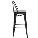 HAOBO Home 26" High Back Metal Counter Stool Height Bar Stools with Wooden Seat [Set of 4], Black HAOBO Home