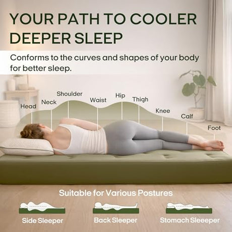 ZonLi Japanese Floor Futon Mattress Full Size 54"x75"100% Cotton Cover 6''Thicken Tatami Mattress,Foldable Sleeping Pad,Portable Dormitory Tatami Mat,Roll Up Floor Lounger Bed for Adult (Winter Moss) ZonLi