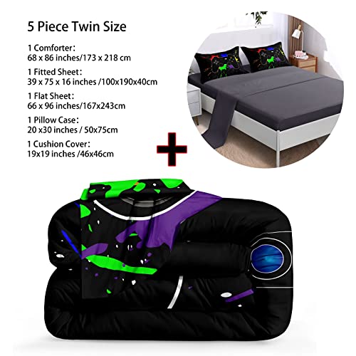 BDUCOK 5 Pieces Gamer Comforter Set for Boys Gaming Bedding Set Twin Size,Video Game Controller Comforter for Boys Kids Adult 3D Gamepad Microfiber Bed in A Bag Sets3001,Twin BDUCOK