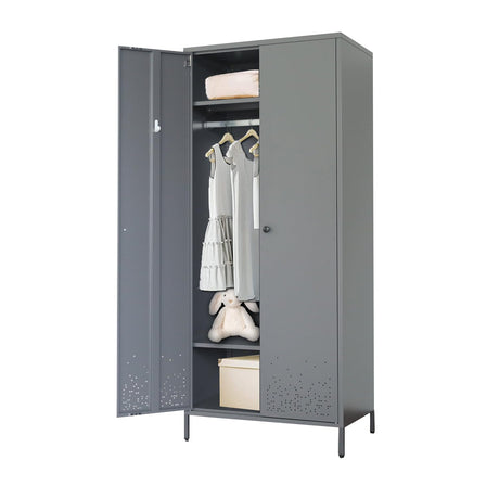 YEEZER Metal Armoire Wardrobe Closet Cabinet for Hanging Clothes with Lock Doors, -74" Steel Lockable Wardrobe Storage Locker Clothes Organizer for Bedroom, Laundry Room (Dark Gray) YEEZER