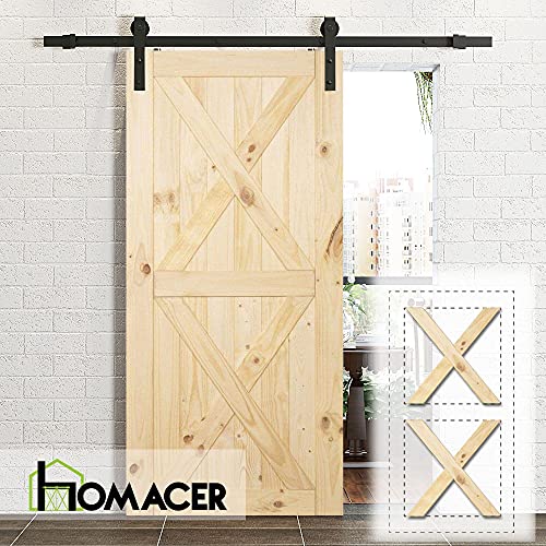 Homacer 5-in-1 Design Solid Natural Pine Wood Barn Door, 24in Wide 84in High, Unfinished and Unassembled, with Pre-drilled Holes for Easy Assemble, HOMACER