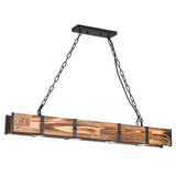 Maxax 4 Lights Kitchen Island Lighting, Led 4000K Farmhouse Linear Chandelier for Dining Room Pool Table Pendant Light Fixture, Rustic Wood Grain Finish, 39.3'' Industrial Pendant Light, Bulb Include Maxax