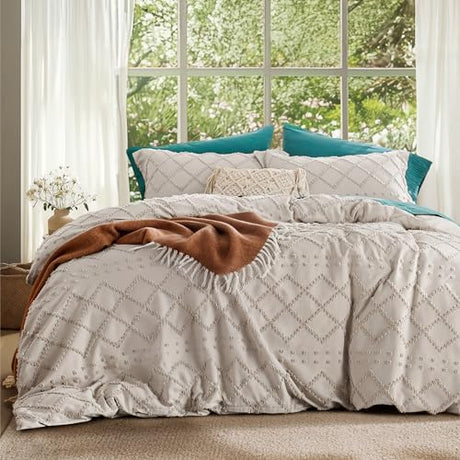 Bedsure Boho Duvet Cover Queen Size - Beige Breathable & Soft Boho Bedding, Machine Washable Comforter Cover for All Seasons, Includes 1 Duvet Cover 90"x90" with 2 Pillow Shams & Zipper Closure Bedsure