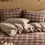 EAVD Vintage Style Brown&Blue Buffalo Plaid Duvet Cover Set Queen Soft 100% Cotton Muslin Blue Brown Grid Gingham Bedding Set with 2 Pillowcases Farmhouse Gingham Duvet Cover with Zipper Closure EAVD