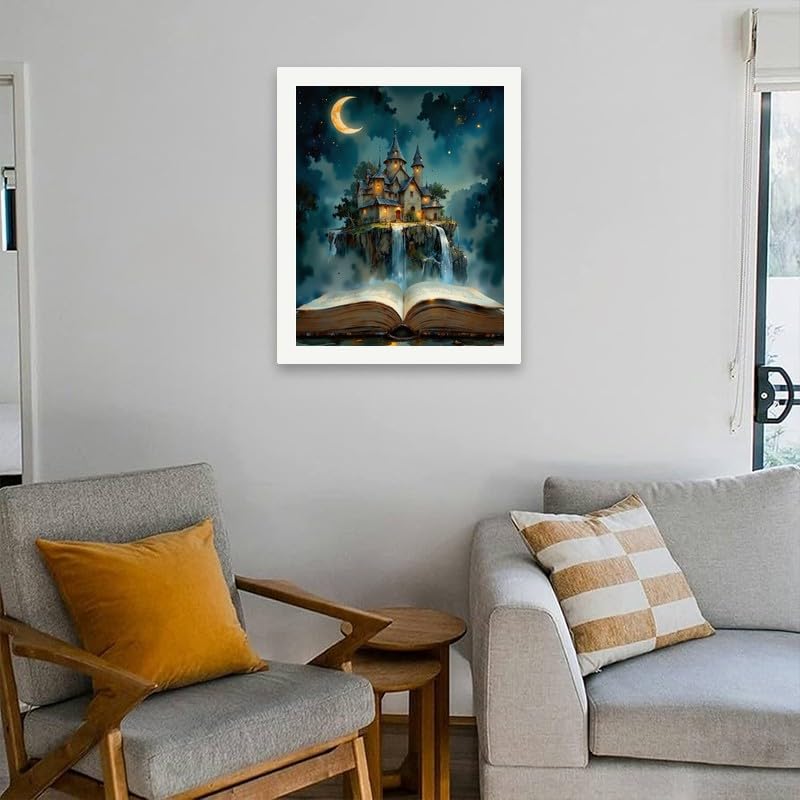 Fantasy Paint by Numbers Kit for Adults - DIY Storybook Castle with Waterfalls and Open Book Painting on Canvas 16x20 Inches, Acrylic Paint Set for Beginners,Art for Home Decoration or Gifts TAOPAOLAB