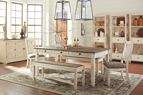 Signature Design by Ashley Bolanburg Farmhouse Rectangular Dining Table, 3 Drawers On Each Side, Seats 6, Wood, 71.88" W x 39.88" D x 31.13" H, Whitewash Signature Design by Ashley