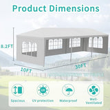 10' x 30' White Canopy Tent with 5 Removable Sidewalls, Outdoor Patio Gazebo with Transparent Windows, Shade Shelter Tents Ideal for Birthdays, Events, Parties, Weddings, Gatherings, BBQ Usnipoya