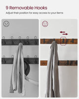 VASAGLE Coat Rack, Hall Tree with Shoe Bench for Entryway, Entryway Bench with Coat Rack, 4-in-1, with 9 Removable Hooks, a Hanging Rod, 13.3 x 28.3 x 72.1 Inches, Rustic Brown and Black UHSR40B VASAGLE