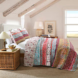 Boho Style Queen Quilt Set Reversible Bohemian Floral Strip Quilt Beddding Set, Soft and Lightweight Bedspread for All Season, Full Size Bed Coverlet with 2 Matching Pillow Shams (3 Pieces) HORIMOTE HOME