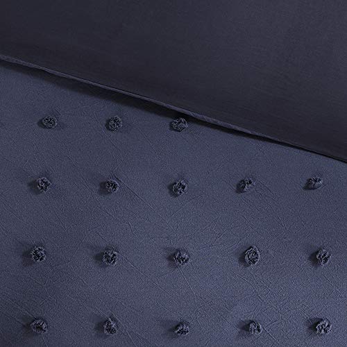Intelligent Design Duvet Set 100% Cotton Jacquard, Tufts Accent, Shabby Chic All Season Cover for Comforter, Matching Shams, Decorative Pillows, Full/Queen (88 in x 92 in), Navy 7 Piece Intelligent Design