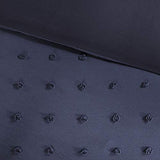 Intelligent Design Duvet Set 100% Cotton Jacquard, Tufts Accent, Shabby Chic All Season Cover for Comforter, Matching Shams, Decorative Pillows, Full/Queen (88 in x 92 in), Navy 7 Piece Intelligent Design