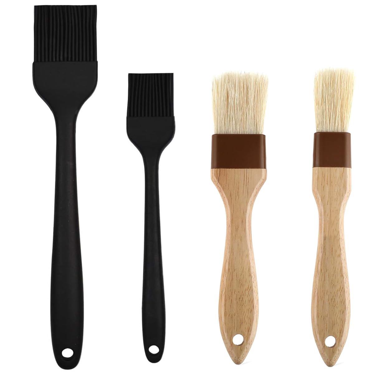 4 Pack Pastry Brush-Basting Brush Pastry Brushes for Baking, Silicone Basting Brush, Basting Oil Brush with Boar Bristles and Beech Hardwood Handles for Kitchen, Grilling and Spreading Oil, BBQ Sauce Qoaimu