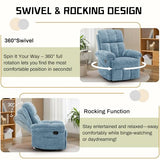 Korser Recliner Chair, Swivel Rocker Recliner Chair for Adults, Small Recliners for Small Spaces, Manual Recliner Chair with Side Pockets, Nursery Rocking Chair for Living Room, Chenille, Airy Blue