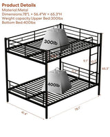 Miscoos Full Over Full Metal Bunk Bed for Kids, Convertible into 2 Separate Full Beds, Heavy Duty Bunk Bed Frame with High Guardrail and Built-in Ladder, No Box Spring Needed, Noise Free, Black Miscoos