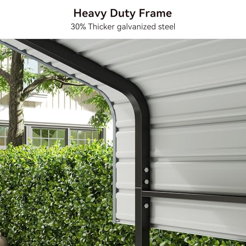 10x15FT Heavy Duty Metal Carport Canopy with Galvanized Steel Roof, Multi-Use Shelter Outdoor Garage for Car, Boat, Party,Gray PURARELAX