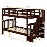 Ball & Cast Twin-Over-Twin Bunk Bed with Storage Ladder and Full-Length Guard Rail,Wood Bunkbed w/Slat Support,Space Saving,Bedframe Furniture for Student Dorms,Studio,Espresso Ball & Cast