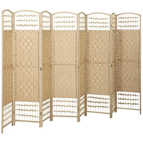 HOMCOM 8 Panel Room Divider, Folding Privacy Screen, 5.6' Room Separator, Wave Fiber Freestanding Partition Wall Divider, Natural HOMCOM