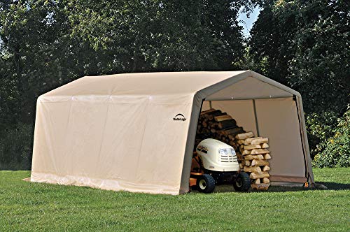 ShelterLogic 10' x 20' x 8' Peak Style Roof Instant Garage Carport Car Canopy with Steel Frame and Waterproof UV-Treated Cover, Sandstone ShelterLogic