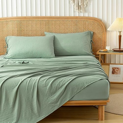 COTTEBED Ultra-Soft Twin Sheet Sets - Vintage Washed Polycotton Kids Twin Size Bedding Set with Pillowcase 15" Deep Pocket, Lightweight Warmth Tech for All Seasons Use Boy Girl Teen Dorm, Olive Green
