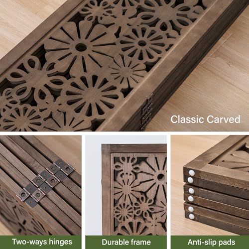 Folding Wood Room Divider Panel, 5.6 FT Tall Daisy-Carved Privacy Screen - Decorative Flower Carved Room Partition, No-Assembly Required, Ideal for Home and Office (6 Panel Brown) Svimi