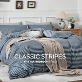 JELLYMONI Washed Cotton Duvet Cover Queen Size – Breathable & Cozy Bedding Set for Modern Homes, Dorms & Guest Rooms, Blue Striped Comforter Cover with Button Closure, 1 Duvet Cover & 2 Pillowcases JELLYMONI