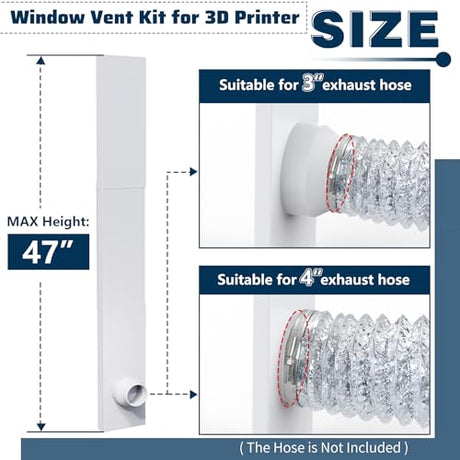 Pearwow Window Vent Kit for 3" and 4" Vent Hose,Adjustable Window Vent Panels with Louvered Vent Cover,Switchable Hood for 3"/4" Exhaust Ventilation of Dryer,Laser Engraver & 3D Printer Enclosure Pearwow
