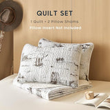 Wake In Cloud - Western Quilt Set, Rustic Ranch Life with Cowboy Southwestern Vintage Country Pattern Printed, Reversible Lightweight Bedspread Coverlet, 3 Pieces, Beige Brown, Twin/Twin XL Size Wake In Cloud