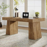 Tribesigns 55" Executive Desk, Wooden Office Desk with Double Pedestal, Modern Simple Computer Writing Table for Home Office, Light Brown Tribesigns