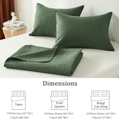 akkialla Queen Quilt Bedding Set,Olive Green Ultrasonic Full/Queen Quilt Set,Lightweight Soft Bedspread Coverlet,Modern Style Coin Pattern Bed Cover for All Seasons,3 Piece(1 Quilt,2 Pillow Shams) akkialla